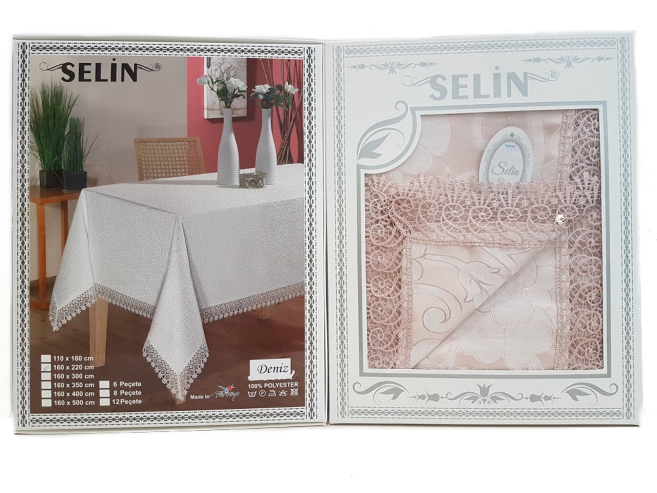 картинка Скатерть с кружевным бордюром SELIN DENIZ 160x220 (EA) от интернет магазина
